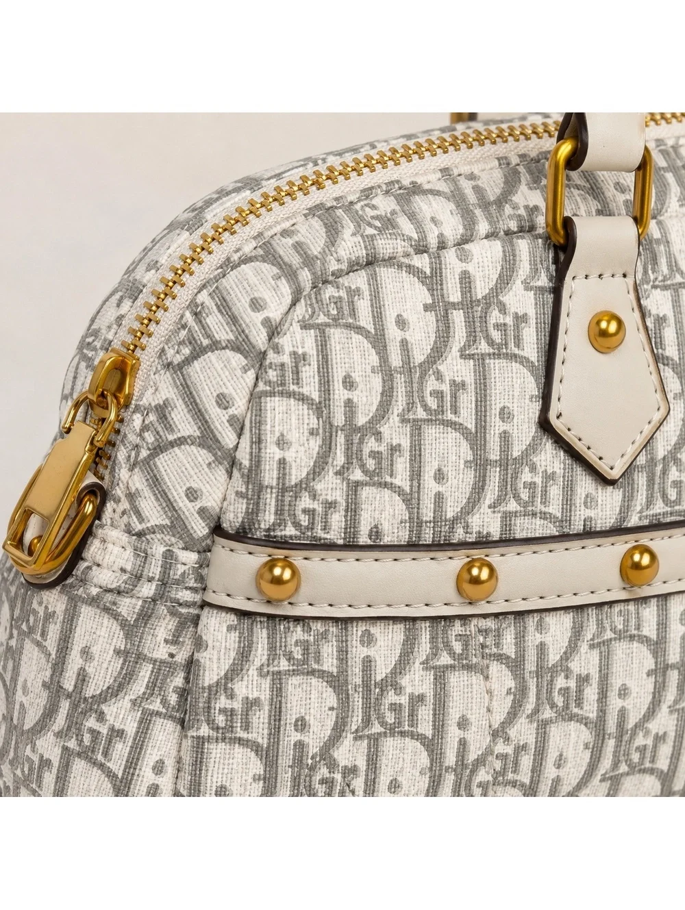 Monogram Boston Satchel Bag with Adjustable Crossbody Strap Gold Studded